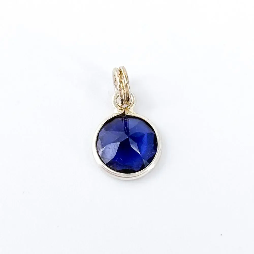 Vintage Sterling Silver 925 Blue Crystal Round Charm Pendant